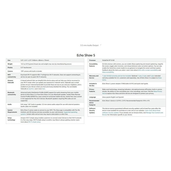 Amazon Echo Show 5 Touchscreen Compact Smart Display w/Alexa, Sandstone, 1st Gen - Picture 11 of 12